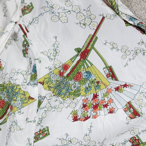 Vintage Kimono Wrap Robe Womens White Green Japanese Yukata‎ Style Traditional - Picture 6 of 16